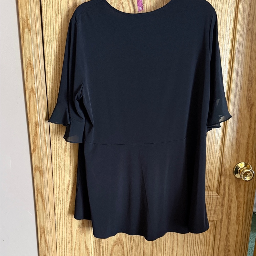 Susan Graver Black Ruffle Sleeve Blouse - Picture 2 of 5